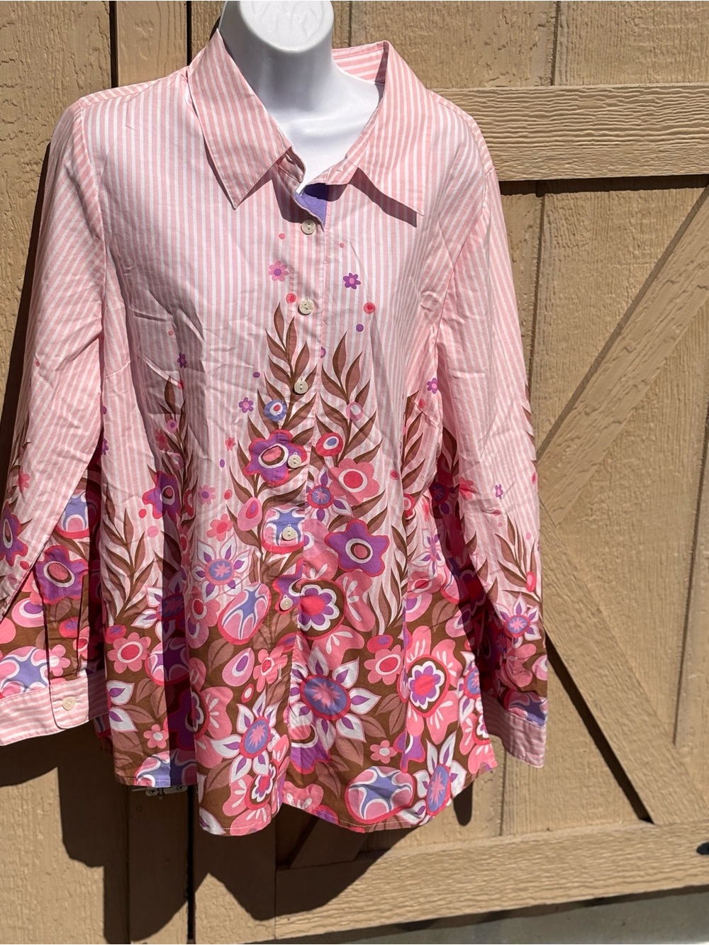Bob Mackie Pink and White Striped Button-Up Shirt